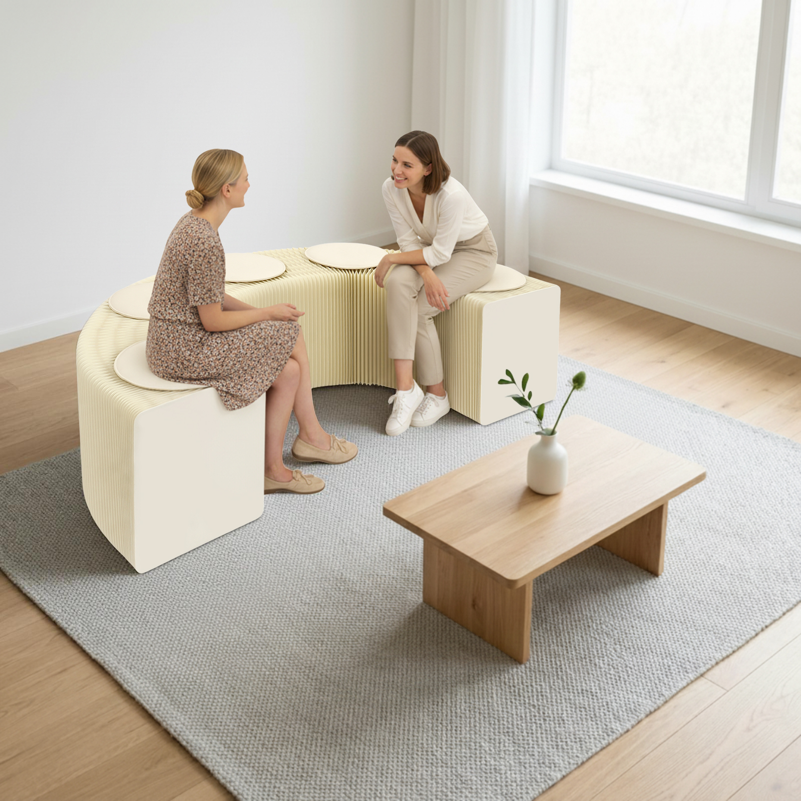 Ivory White Foldable Craft Bench Padded Cushioned Folding Shoe